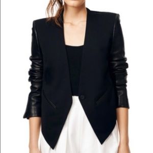Helmet Lang Tuxedo Blazer w/ leather sleeves